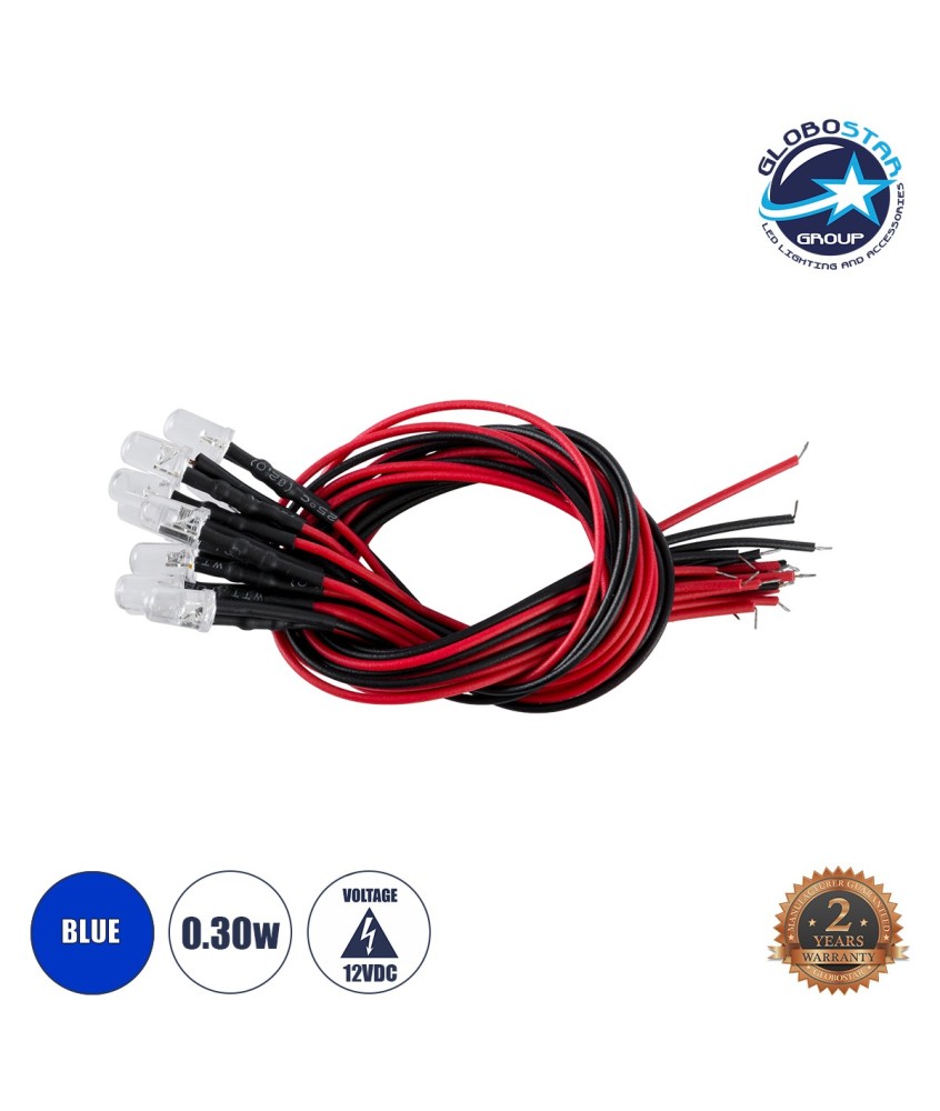 GLOBOSTAR® DIODECHIP 73734 Δίοδος LED 0.3W 15lm 90° DC 12V Αδιάβροχο IP65 Μπλε Dimmable - Μ0.5 x Π0.5 x Υ20cm - Πακέτο 10 Τεμαχίων - 2 Χρόνια Εγγύηση